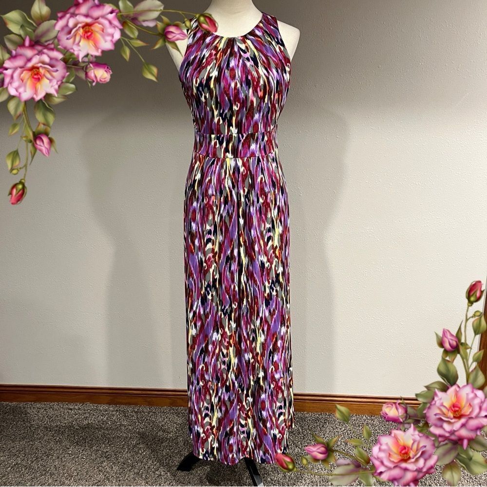 Sleeveless Purple Printed Maxi Dress